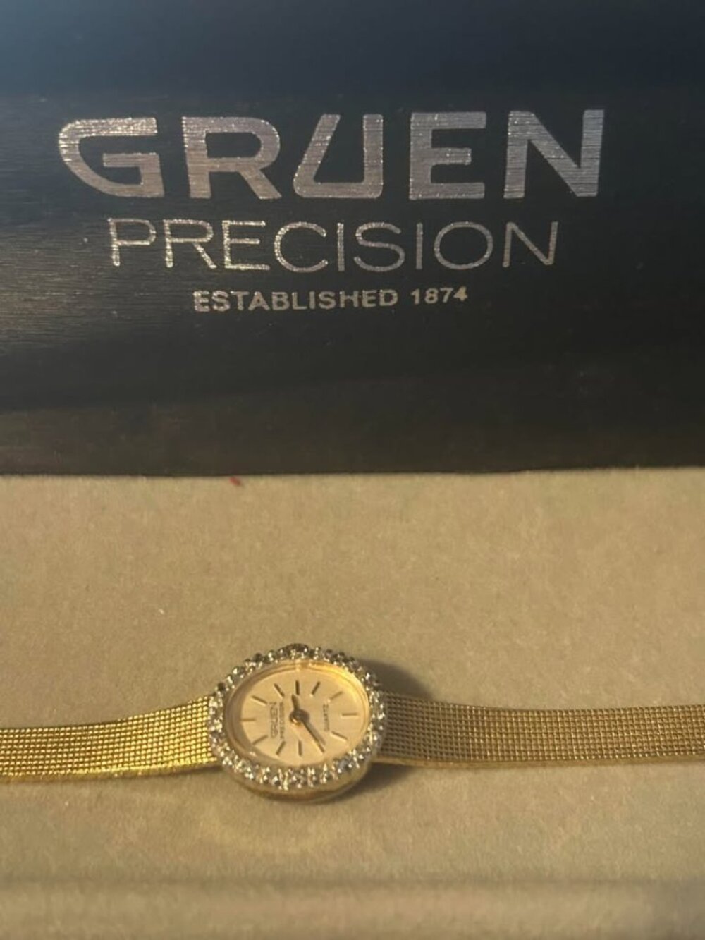 Vintage Diamond Bezel Gruen Quartz Ladies Watch